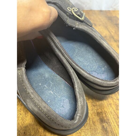 MERRELL Dassie Buckle Slip On Shoes Leather Womens 8.5 Espresso Brown Clogs - Picture 6 of 13